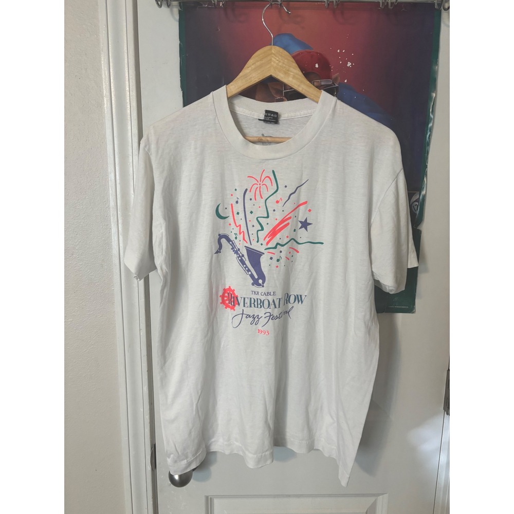 Vintage 1993 Riverboat Row Jazz Festival T-Shirt Mens XL White Single Stitch 90s